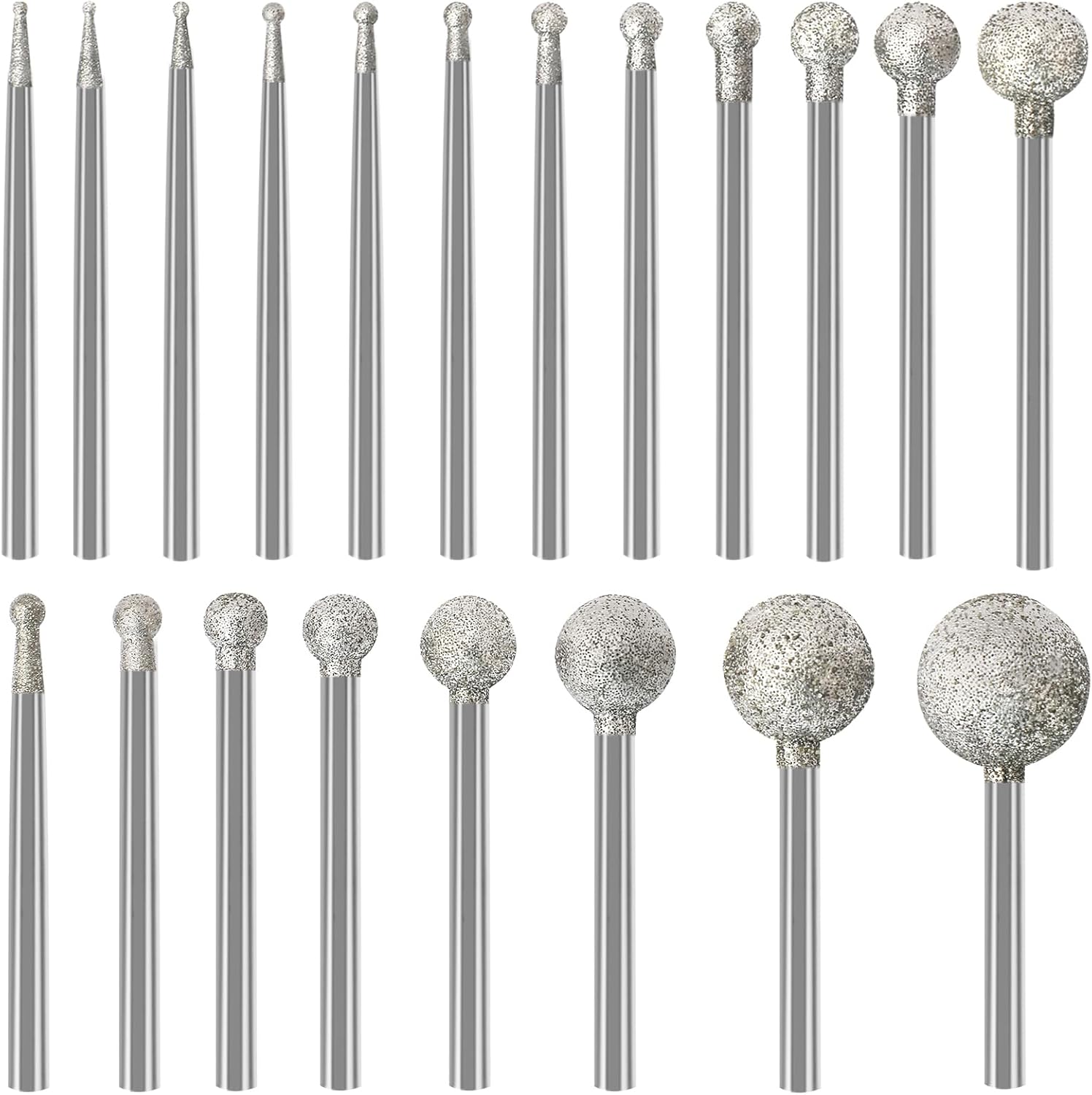 Stone Carving Set Diamond Burr Bits Compatible with Dremel, 20PCS Polishing Kits Rotary Tools Accessories with 2.35mm 3mm Shank Round Shape for Carving, Engraving, Grinding, Stone, Rocks, Jewelry