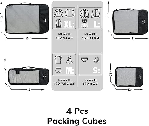 Miniatura 7 de ANKIT INTERNATIONAL Juego de cubos de equipaje de viaje (negro)  Organizadores de viaje pequeños, medianos, grandes y delgados  Juego de bolsas de