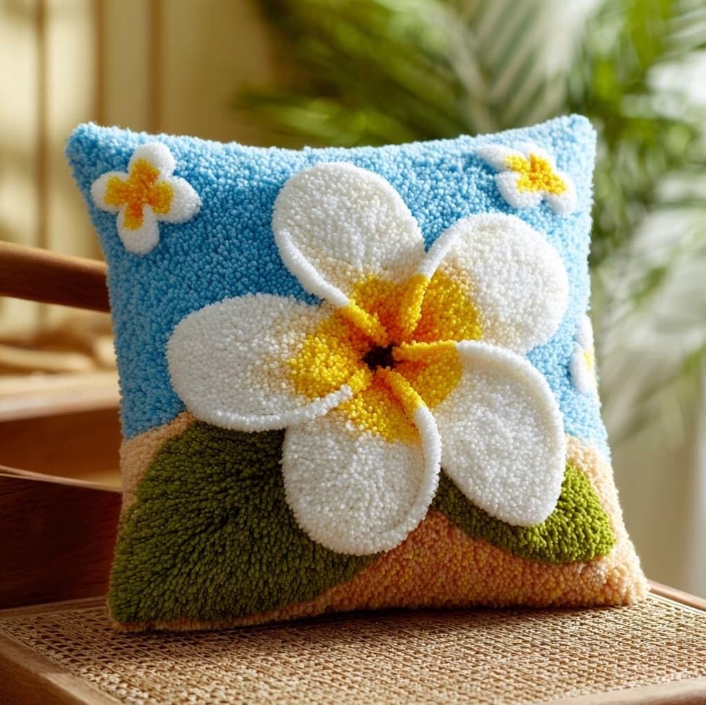 AxiangziK Latch Hook Pillow Kit for Beginners,Frangipani