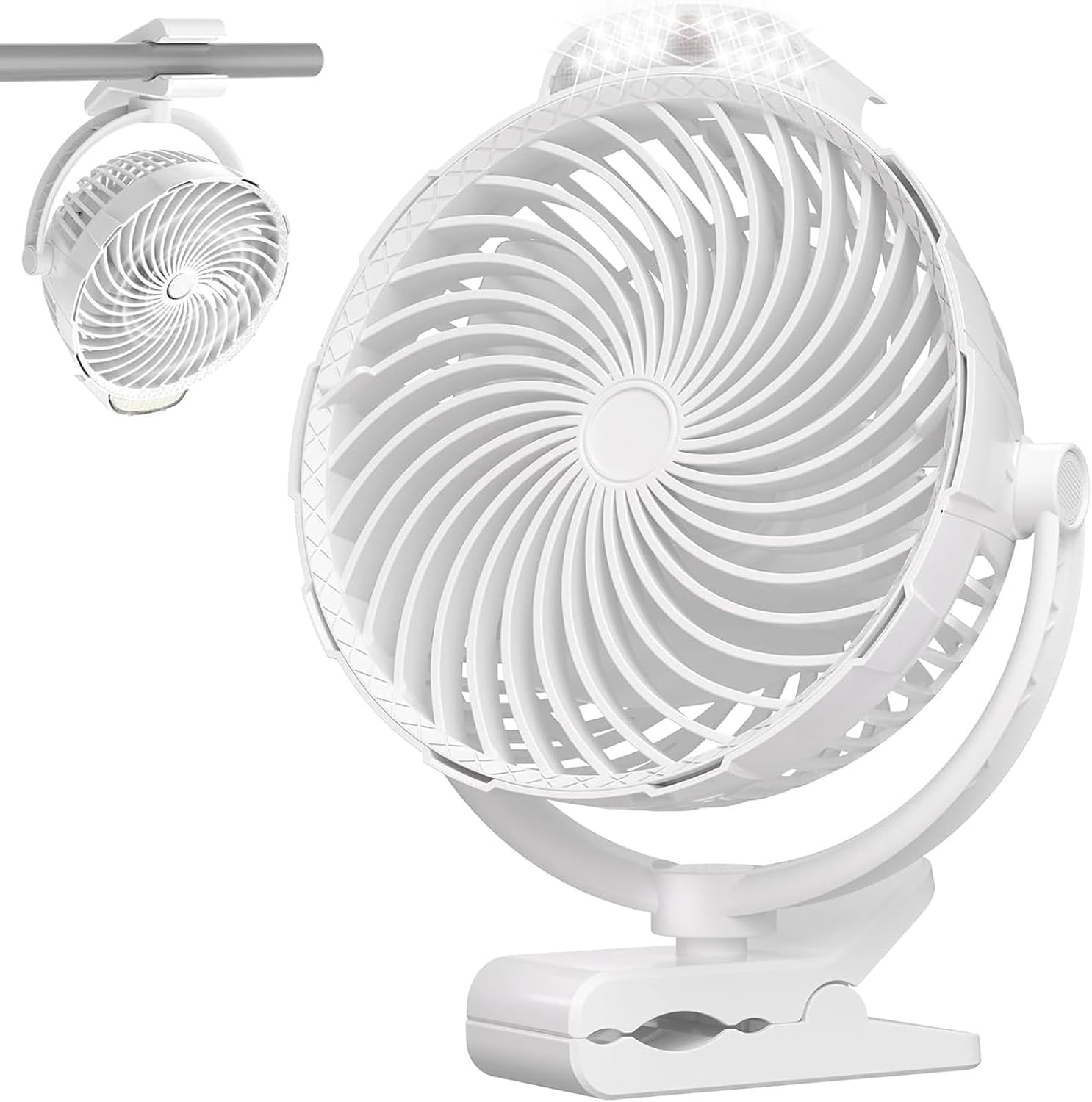 8-Inch Rechargeable Clip on Fan, 10000mAh Portable Camping Fan with LED Light, 9-Speed Ultra Quiet Airflow, 30H Runtime, 360° Rotating Desk Fan for Golf Cart, Bedroom, Office, Dorm, Black