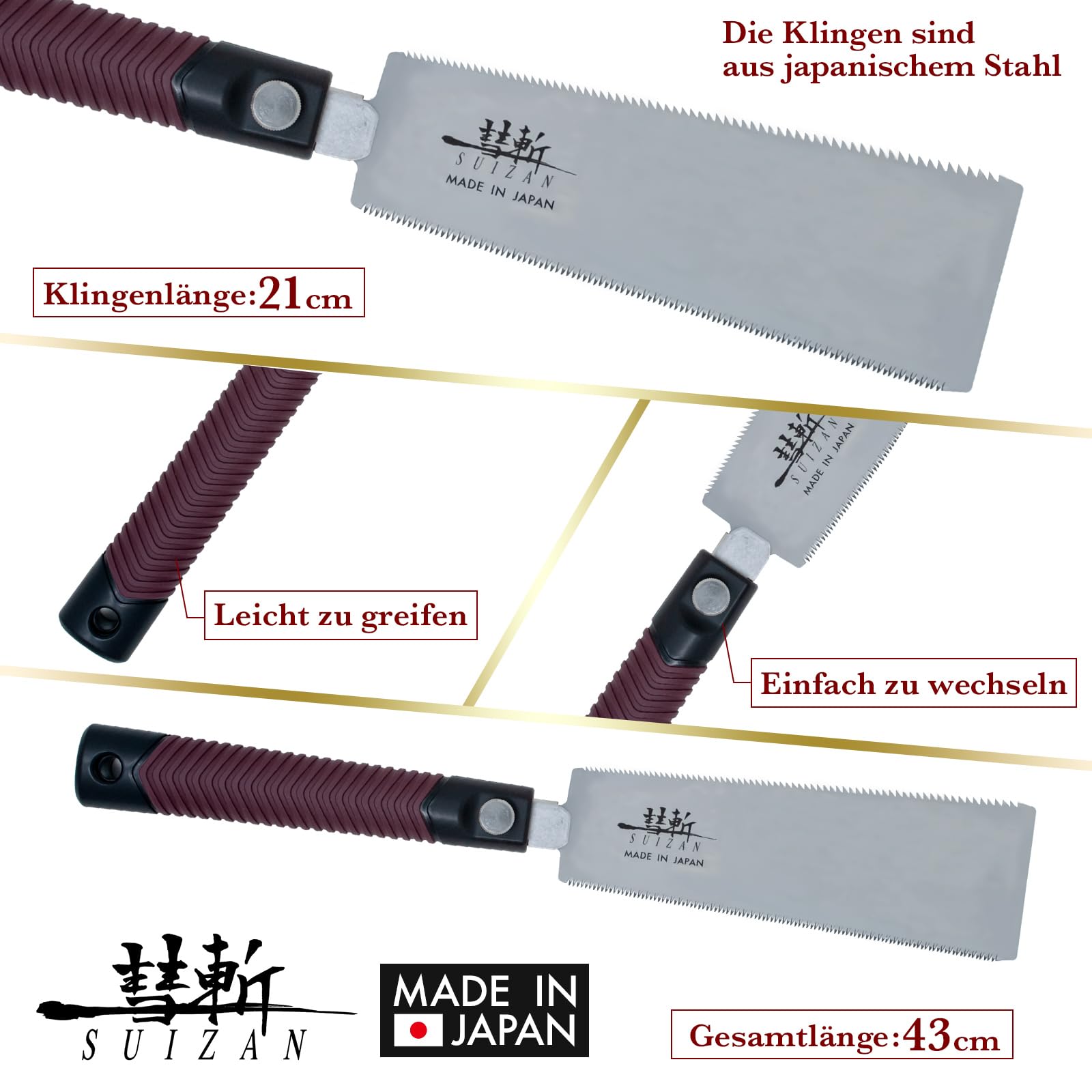 SUIZAN Ryoba Zweischneidige Säge 210mm - Professionelle Japansäge Zugsäge Handsäge Holz Saw Holzbearbeitungswerkzeuge