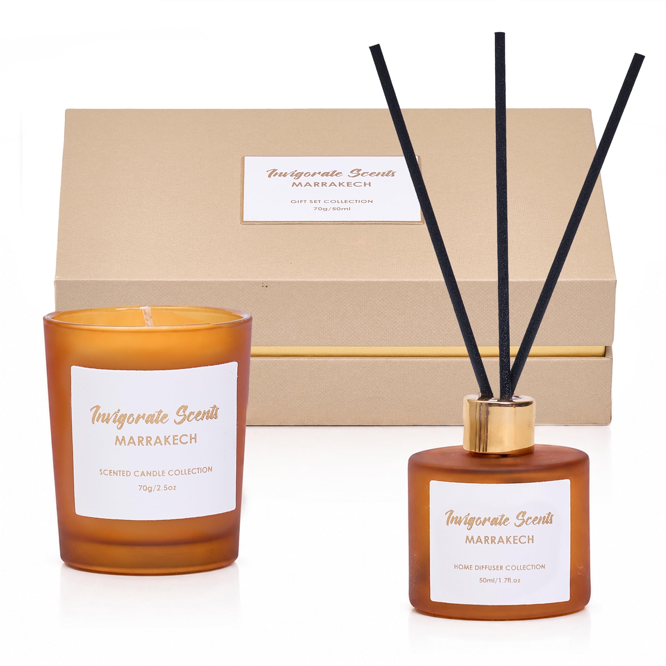 Marrakech Myrrh & Tonka Candle & Reed Diffuser Gift Set – Warm Exotic Home Fragrance, Luxury Aromatherapy Candle Gift Set for Relaxation, Thoughtful Birthday & Housewarming Gift for Women & Men