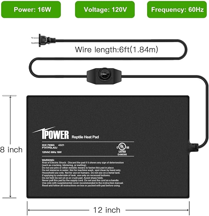 Almohadilla Térmica para Reptiles iPower 8x12 Pulgadas con Control de Temperatura miniatura 3