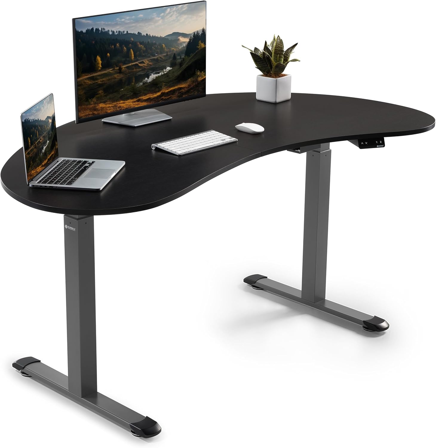 EUREKA ERGONOMIC Electric Standing Desk 70 Inch Home Office Desk Curved Desktop Table, Height Adjustable Sit Stand Up Desk,Cashew-Shaped Computer Workstations,Triamine Smoked Wood