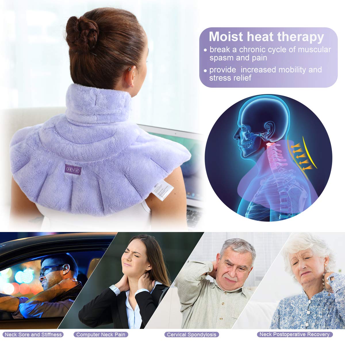 REVIX Heated Neck Wrap Microwave Heating Pad for Neck and Shoulders