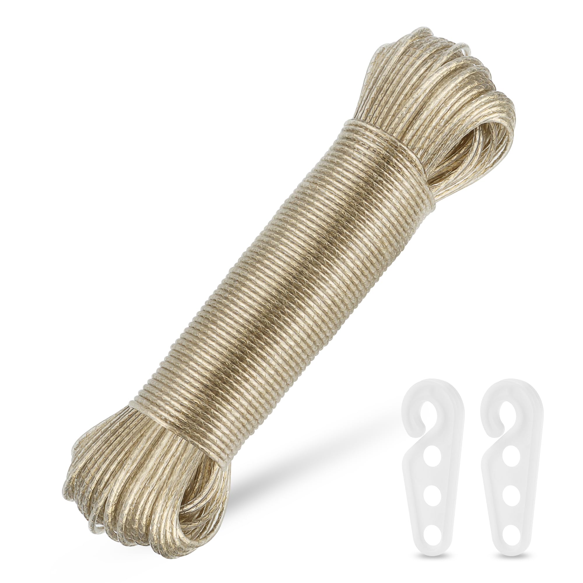 SINJEUN Wäscheleine 50 M – 2er Pack Mit Stahlkern, 3 Mm Stark, Inkl. Haken Für Garten & Camping