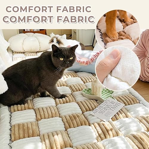 Miniatura 3 de Funda para sofá para mascotas, color crema, cuadrada, grande, a cuadros, para mascotas, funda protectora de algodón para perros y gatos (27.6 x