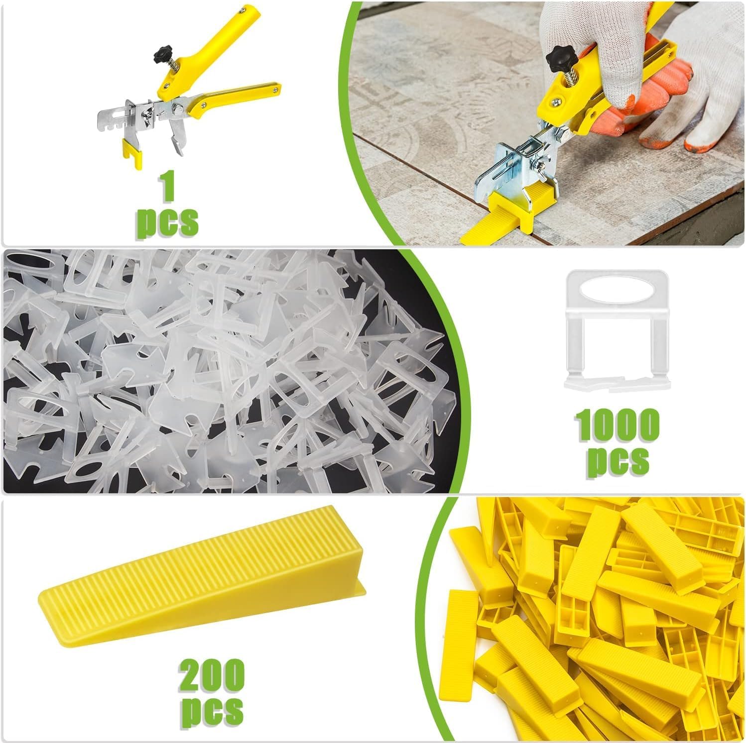 Tile Leveling System 1/8”Kit, 600pcs Tile Leveler Spacers Clips+200pcs Reusable Wedges+1pc Tile Pliers for Wall/Floor Tile Adjustment, Tile Leveler Tool Set for Tile & Stone Installation