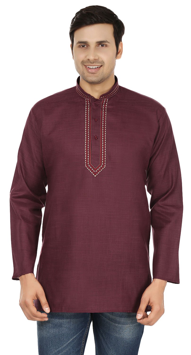 Kurta para hombre MapleClothing manga larga maroon acabado artesanal talla S 7