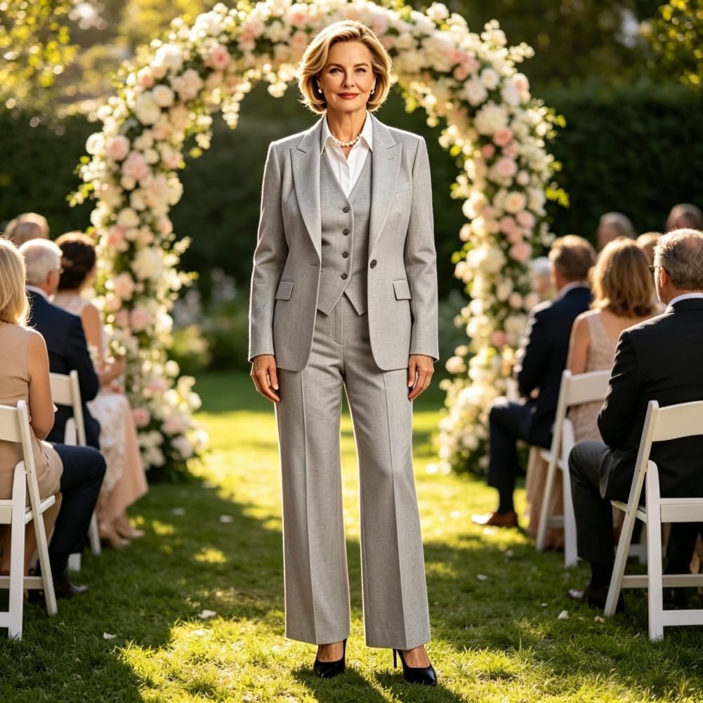 Women 3 Piece Suit Blazer Vest Pants Set Business Formal Office Wedding Guest Interview