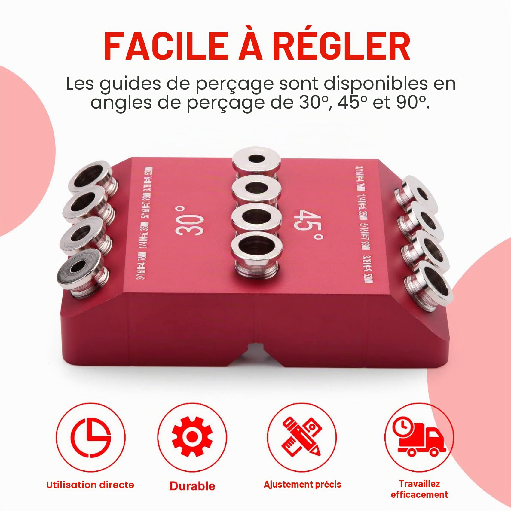 Dima de guide pour trous de forage à angle 30/45/90° pour trous angulaires et droits, Dima de perçage pour retard pour garde-corps pour câbles, 1 pièce