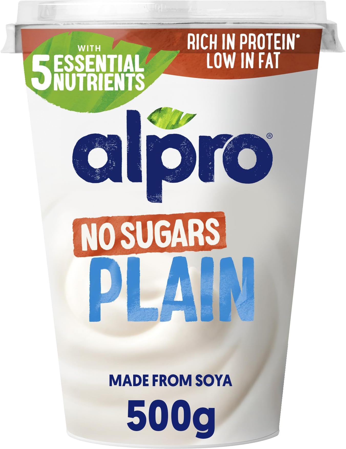Alpro Plain No Sugars, Plant-Based & Soya Yoghurt Alternative, Vegan & Dairy Free, Big Pot, 500g