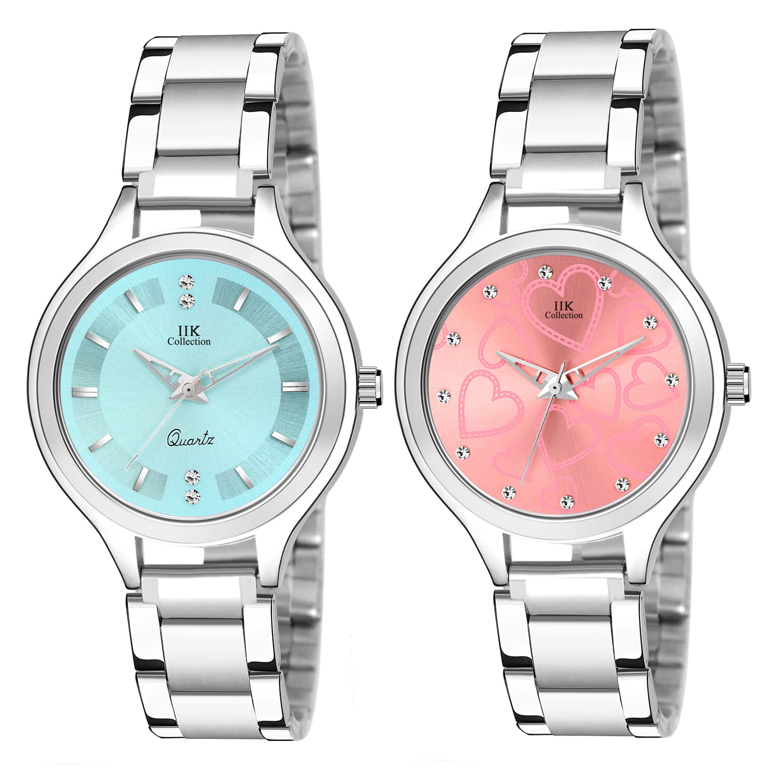 IIK COLLECTION Analogue Round Studed Dial with Silver Bracelet Strap Girls & Womens Wrist Watch (Pack of 2) (B09P1GQPQQ) Amazon Price History, Amazon Price Tracker