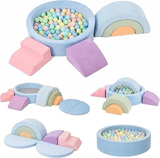 cossy Foam Climbing Blocks for Toddlers, 38 x 38in Round Ball Pit for Babies, 8pcs Toddler Climbing Toys Indoor, Soft Play Set, Baby Climbing Blocks, Ideal for Crawling & Climbing(Balls Not Included)