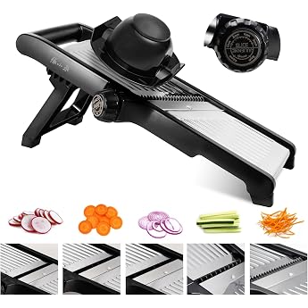 Mandolin Vegetable Slicer 5-in-1 Adjustable Stainless Steel Multifunctional Vegetable Cutter with Ultra Sharp Blades for Potatoes Onions Fruit and Vegetables
