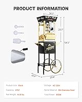 Vista 6 de 12 oz Upgraded Popcorn Machine Cart, Popcorn Maker Machine with Stainless-Steel Kettle Makes Up to 48 Cups, Movie Theater Pop Corn Machine with