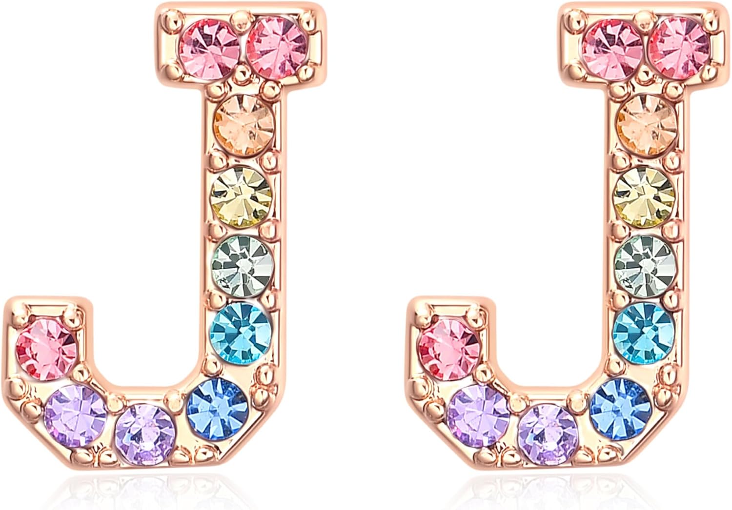 Gold Initial Earrings Stud, Colorful Rhinestone Letter Earrings Stud Cute Monogram Jewelry Alphabets from A-Z Gift Idea of the Earrings - Image 2