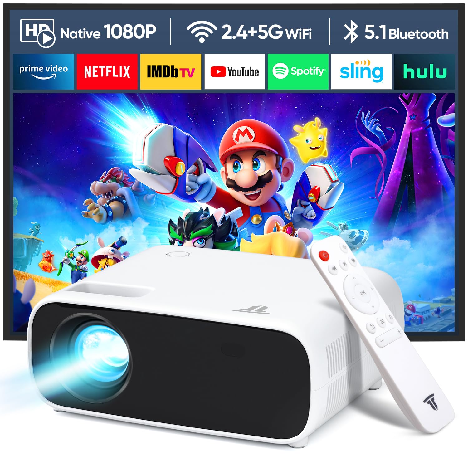 Nuovo mini proiettore, proiettore WiFi e Bluetooth, Full HD 1080P, supporto 4K Home Theatre proiettore portatile, compatibile con iOS/Android/Laptop/HDMI/PC/TV Stick/USB (nero)