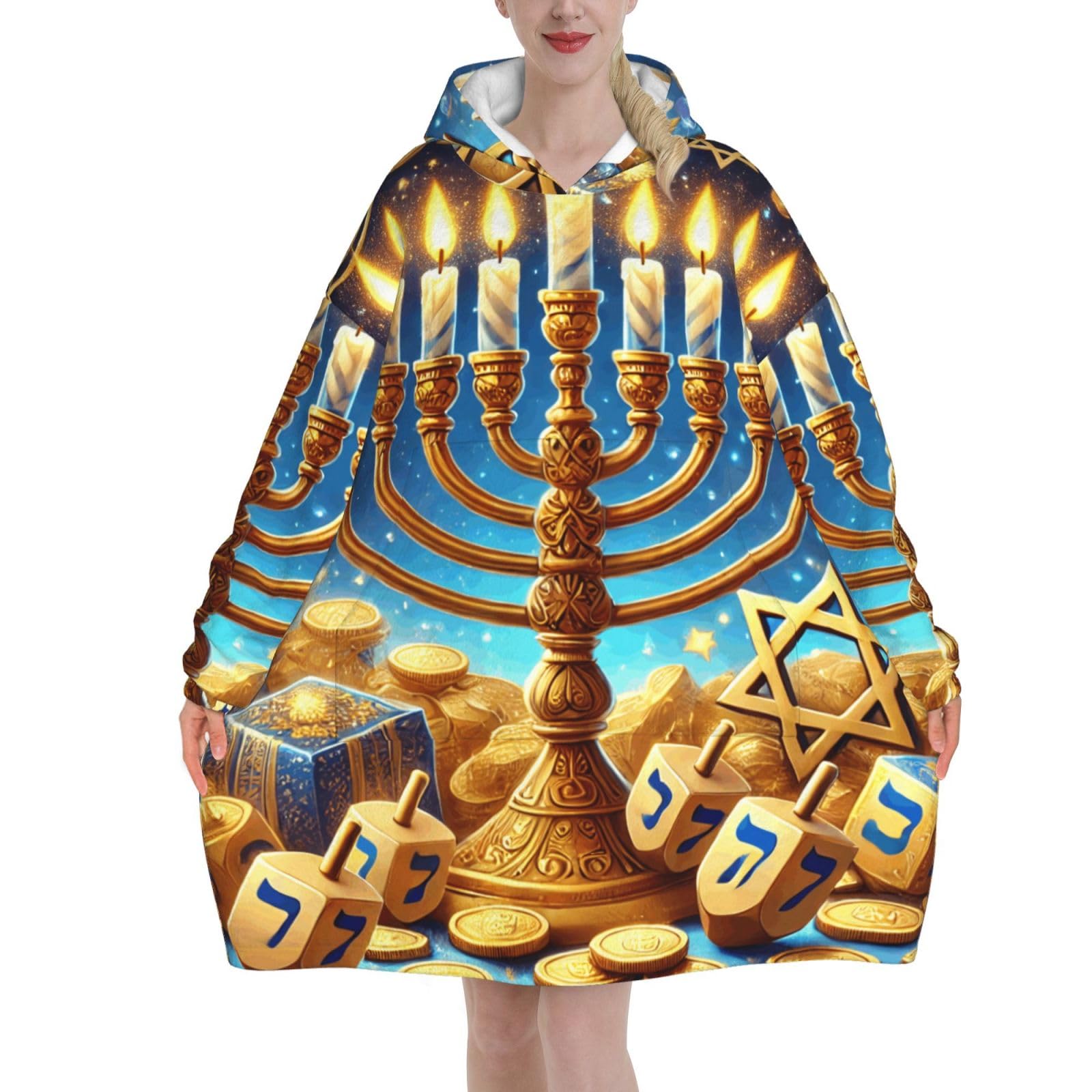 Couverture à capuche Hanoukka bleu pour stopper le froid et frissonner sur le canapé
