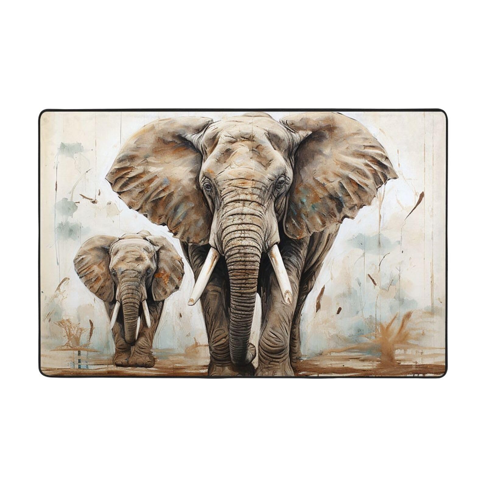 Tapis de salon motif éléphant style art sur bois pour chambre et bureau