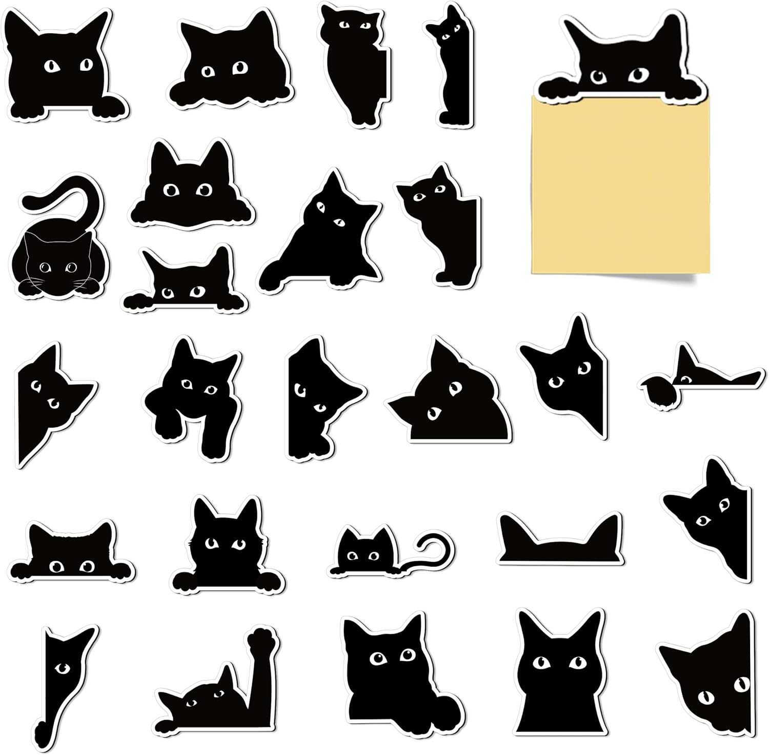 MALLMALL6 Peeking Cat Fridge Magnets - 25Pcs Black Kitten Refrigerator Magnetic Decorative Funny Novelty Birthday Gift for Cat Lover, Kawaii Decor Accessories for Home Kitchen Fridge Office Locker