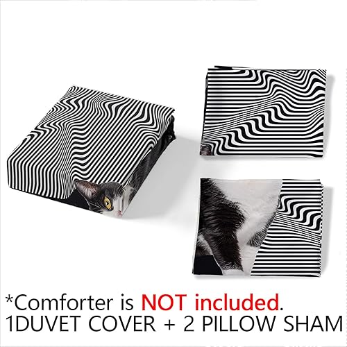 Miniatura 156 de Cartoon Cat Comforter Cover Set - Queen Size, Gradient Line Cat Bedding Set with Zipper for Kids Teens Boys Girls Adult Room Decor - 1 Quilt Cover 2