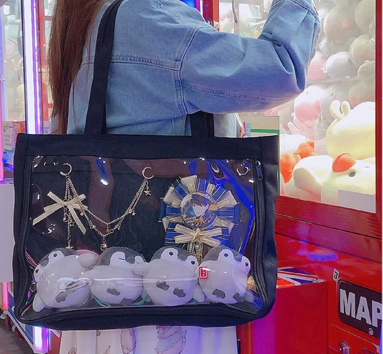 Tk Felly トートバッグ 痛バッグ 見せバッグ 透明 ビニール かばん 痛バ デコバッグ 缶バッジ 大容量 通学 品質が完璧