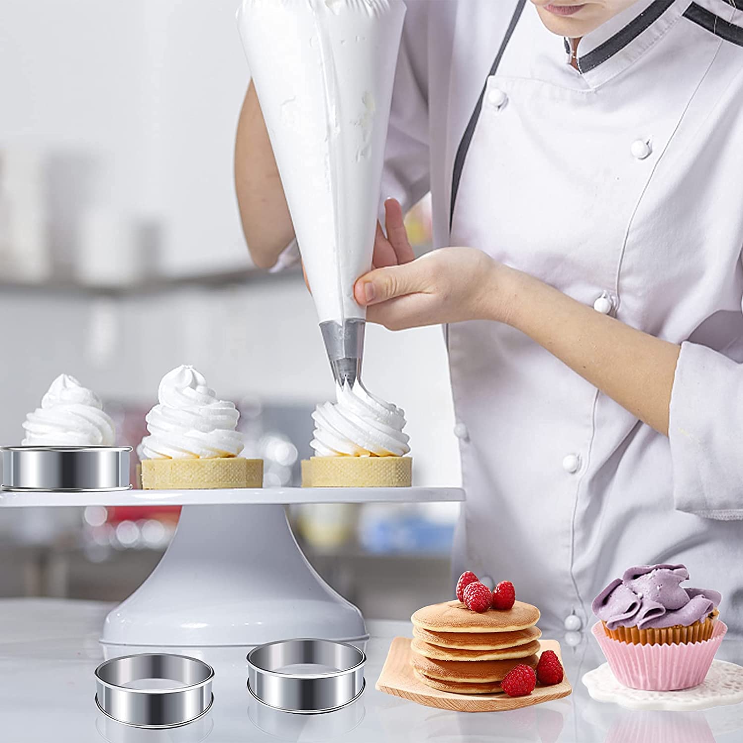 Anelli per Torta 8 Pezzi Anelli per Focaccine in Acciaio Inox 304 per Crostata da Dessert Mousse Torte di Frutta Pancake 8 x 2,5 cm