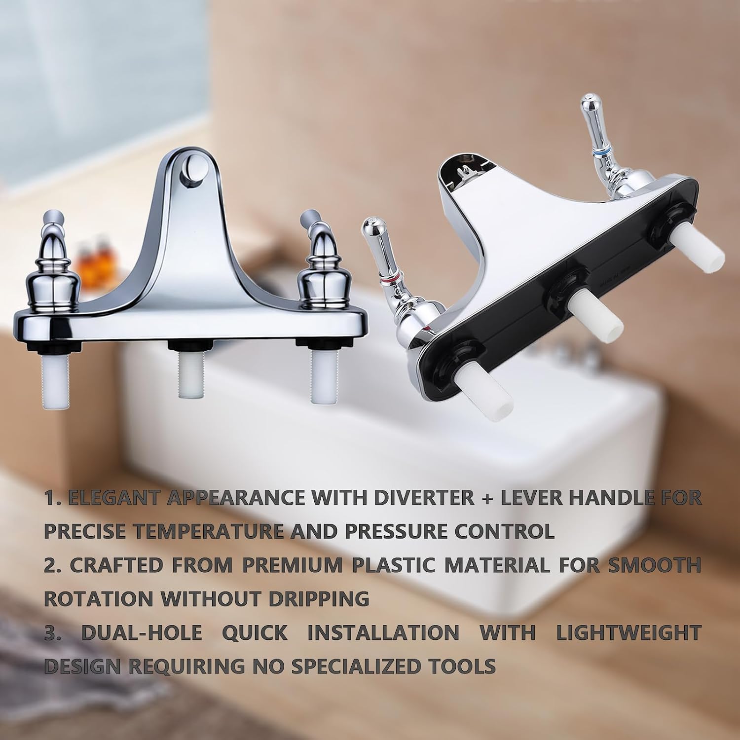 Mobile Home Center-Set Tub/Shower Faucet 8" Faucet Economical Two Handle Classic Tub and Shower Faucet Diverter (Chrome)