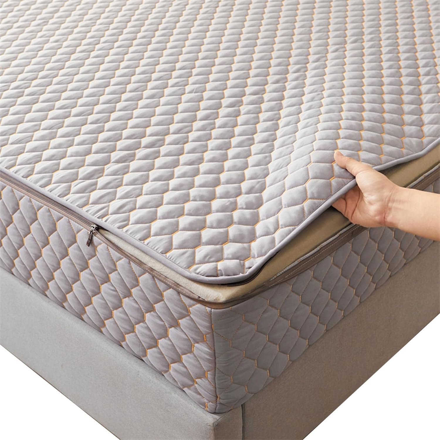 Maßgeschneiderter Matratzenschoner mit Reißverschluss, Matratzenbezug 90 x 200 140x200 180 x 200 160x200 Weicher Atmungsaktiver Matratzenschutzbezug Waschbar(Hellgrau,180x200+15cm)