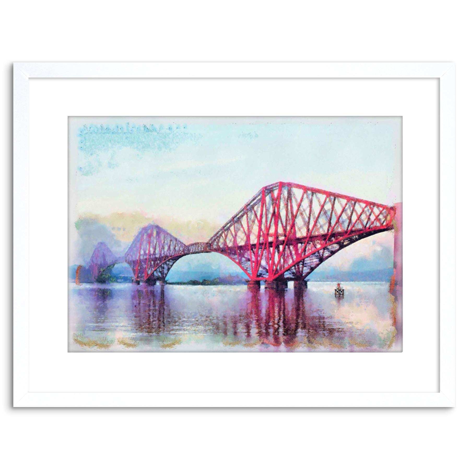 Wee Blue Coo Painting Landmark Forth Bridge Edinburgh Scotland Framed Wall Art Print