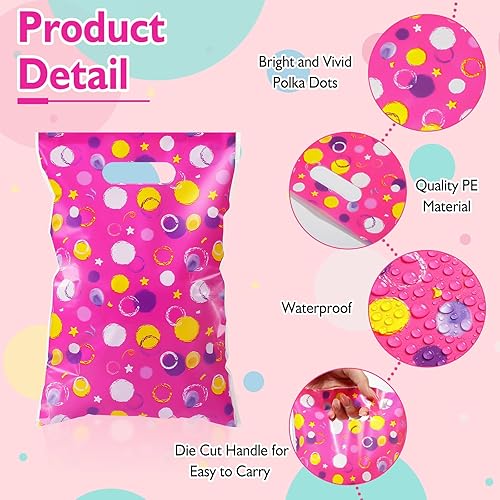 Miniatura 3 de Pasimy 100 bolsas de regalo de lunares de plástico pequeñas con puntos de acuarela con asa troquelada para regreso a la escuela, graduación, baby