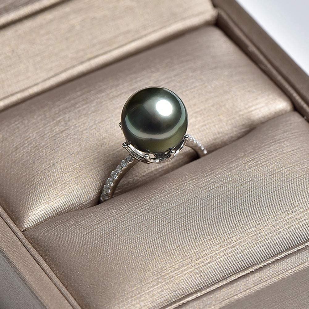 Damen-Perlenring, 925er-Sterling, natürlich, 10–11 mm, Schwarze Tahiti-Perlen, modisch, verstellbar, Schmuck, Geschenk
