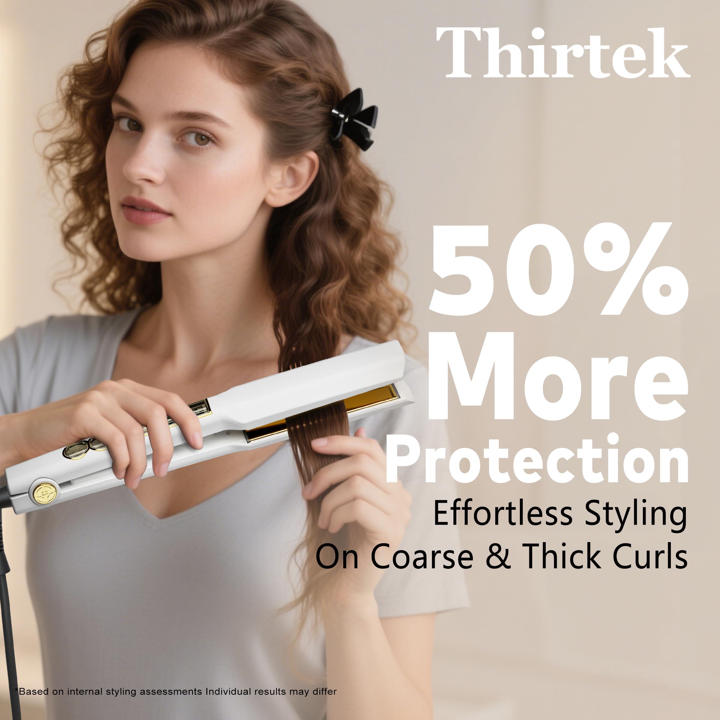 Thirtek Glätteisen und Lockenwickler, 3,8 cm, ionischer Haarglätter und Lockenwickler, 2-in-1 mit schwimmenden 3D-Keramikplatten, 15 Temperaturen für alle Haartypen, LCD-Display, Dual-Spannung