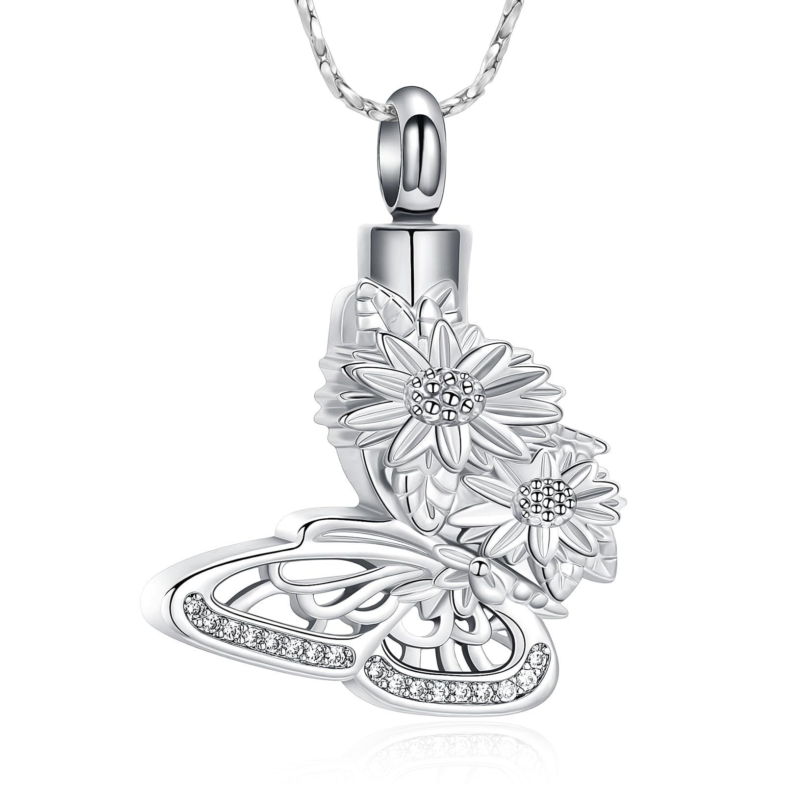 QGJNSGC Butterfly Urn Necklace Sunflower Ashes Keepsake Cremation Jewelry Memorial Gifts for Women Loss Loved One
