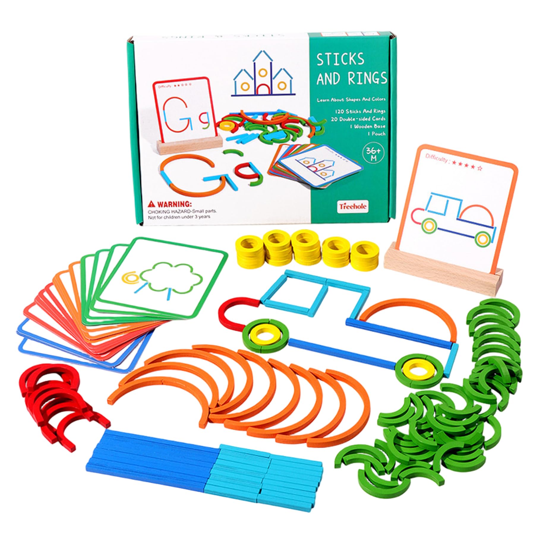 Montessori Smart Sticks Progressive Wooden Montessori Brain Blocks Colorful Fine Motor Skills & Shape Recognition Sticks and Rings Puzzle Game for Boys Girls 3+ Toys_and_Games.