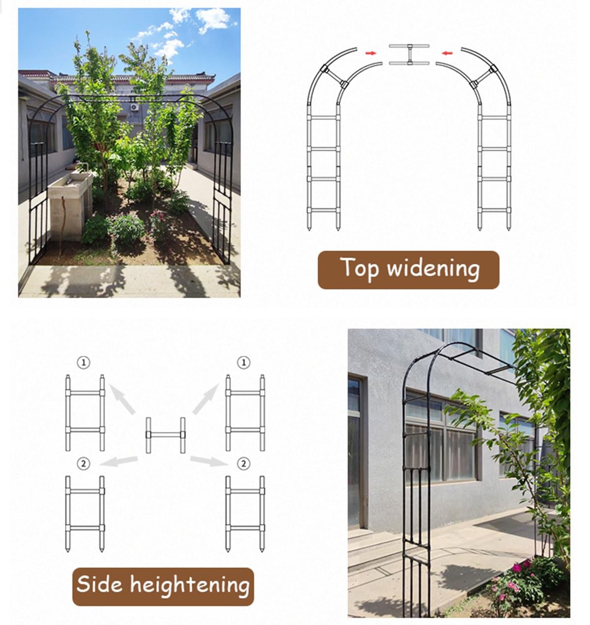 120cm 180cm 240cm 280cm 300cm Arco per Rose Rampicanti Arco da Pergolati da Giardino, Decorazioni di Fiori Arco Supporto per Interni ed Esterni(240x240cm)