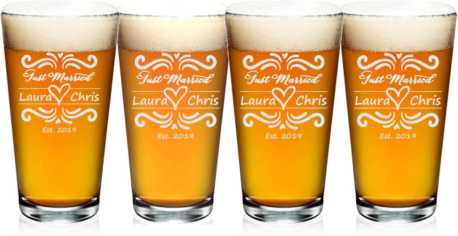Wedding Gift, Personalized Beer Glass, Customized Beer Pint Glass, Set of 4 Pint Beer Glasshouse Warming Gift
