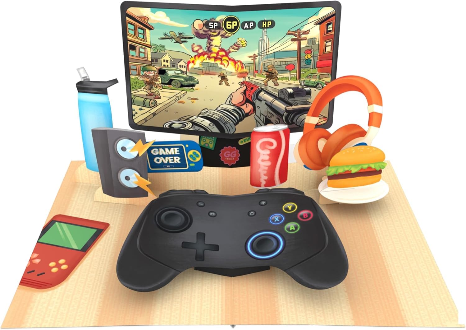 3D Pop-Up Gamer Card – Video Game Controller and Console Scene – Handmade Greeting Card for Boys, Teens, or Gamers – Birthday or Level-Up Gift with Envelope – 12.7 x 17.8 cm