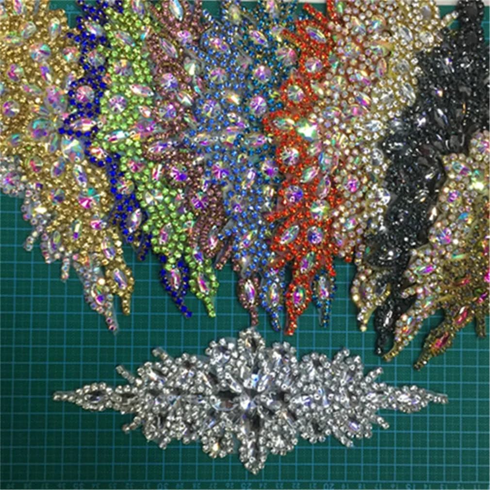 Generic 5Pcs Handmade Crystal Beaded Rhinestone Applique Sew/Iron On Bridal Sash Belt Decorative Patches, Silver