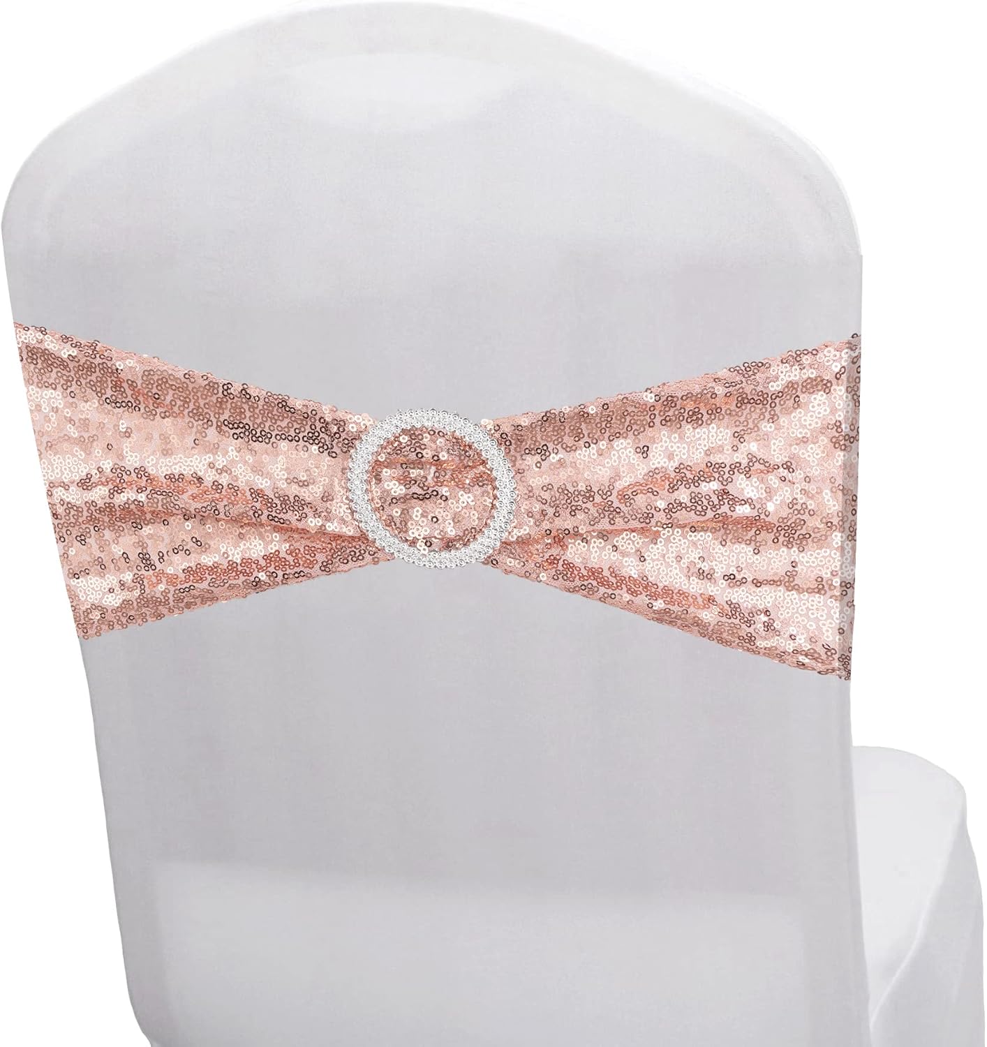 MAYMUTOS Sequin Chair Sashes Rose Gold Folding Chair Covers