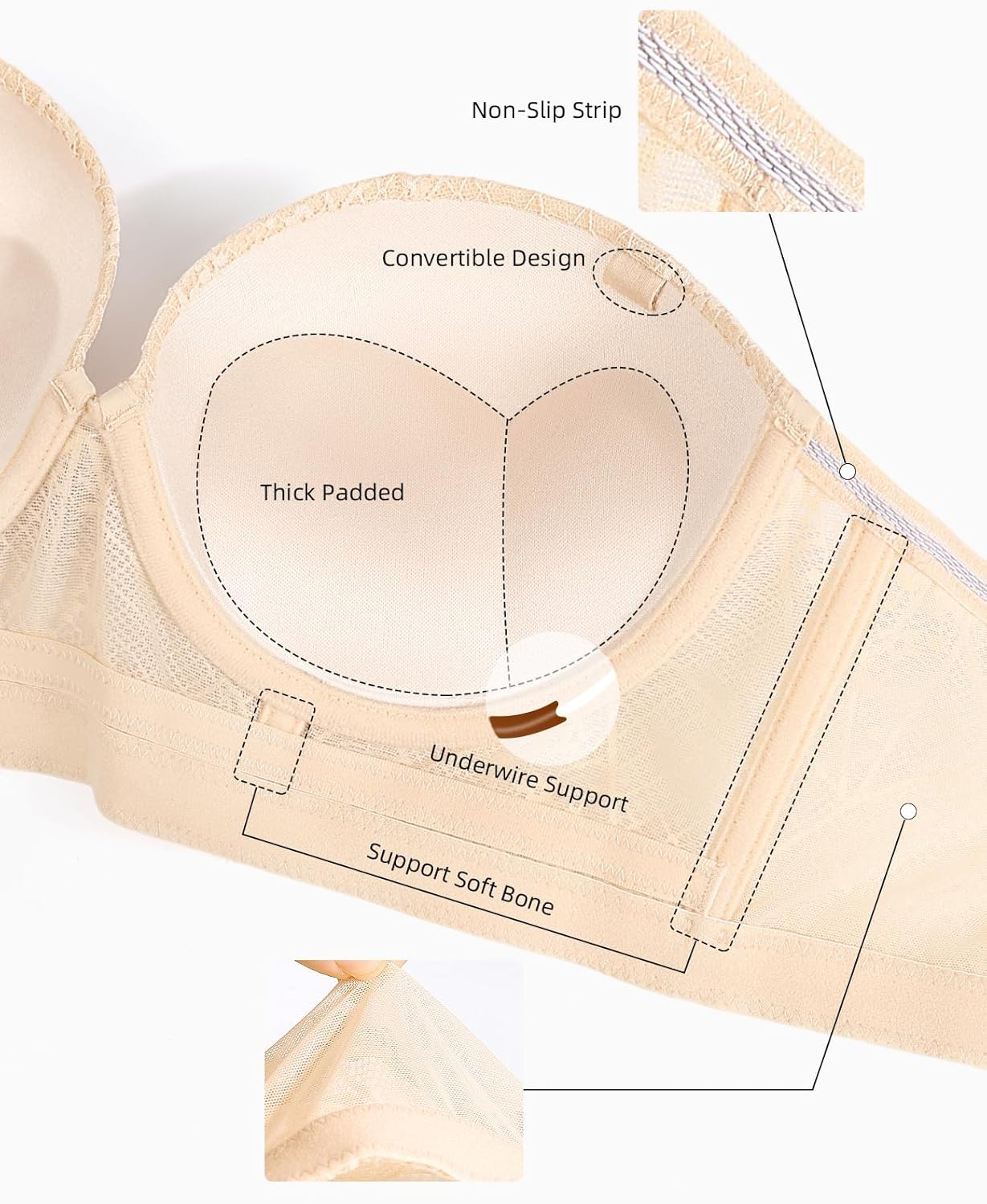 Push Up Padded Bras for Women Underwire Lace Longline Bra with Convertible Straps - Image 6