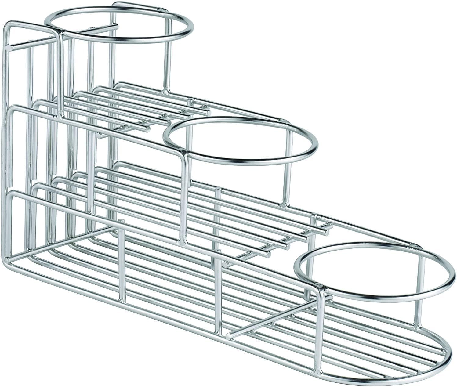 Rattleware 3-Tier Stainless Steel Bottle Wire Rack - Space-Saving, Dishwasher Safe Organizer for Home, Kitchen & Office (Silver - 12″ x 4″ x 6″) - PACK OF 2