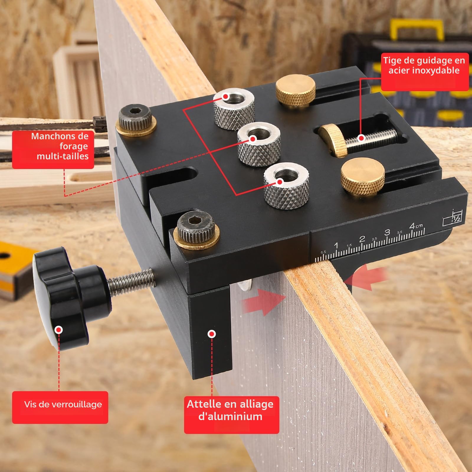 Idong 6/8/10/15mm 3 en 1 Kit de guide de positionnement de perçage, gabarits de trou de poche pour le bricolage, le travail du bois, les meubles
