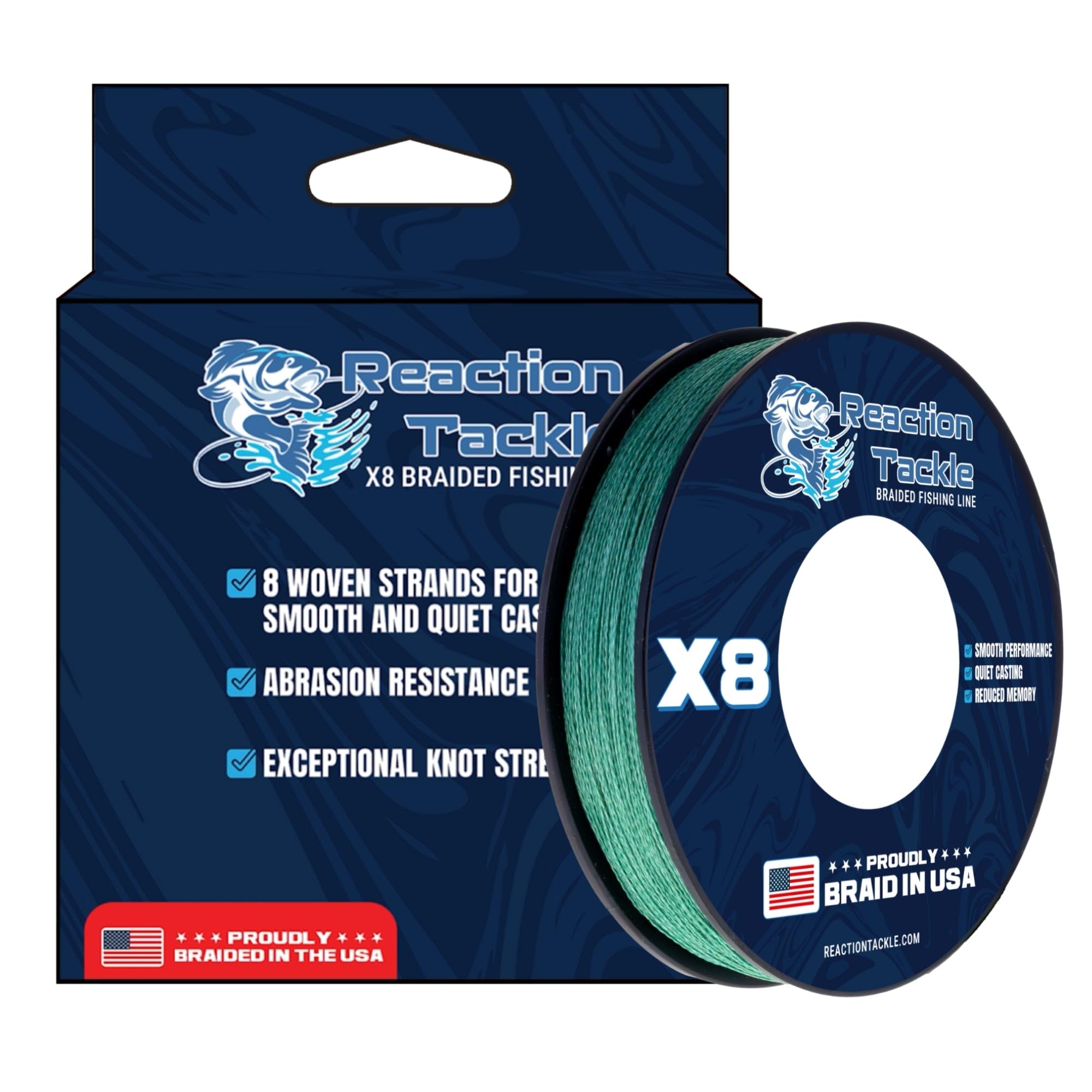 Reaction Tackle Braided in The USA Fishing Line - 4X/5X/8X Available- Versatile for Freshwater or Saltwater