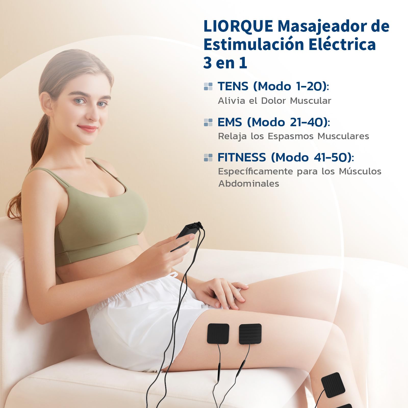 LIORQUE Electroestimulador Muscular, Electroestimulador TENS/EMS/FITNESS 3 en 1, 50 Modos, 10 Piezas de Electrodos TENS, 16 Niveles de Intensidad Para el Alivio del Dolor (Negro)