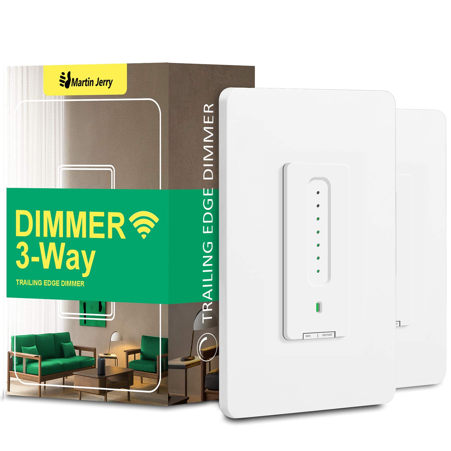 3 Way Smart Dimmer Switch 2 Pack, by Martin Jerry | Touch Trailing Edge Dimmer, SmartLife App, Compatible with Alexa as WiFi Light Switch Dimmer,