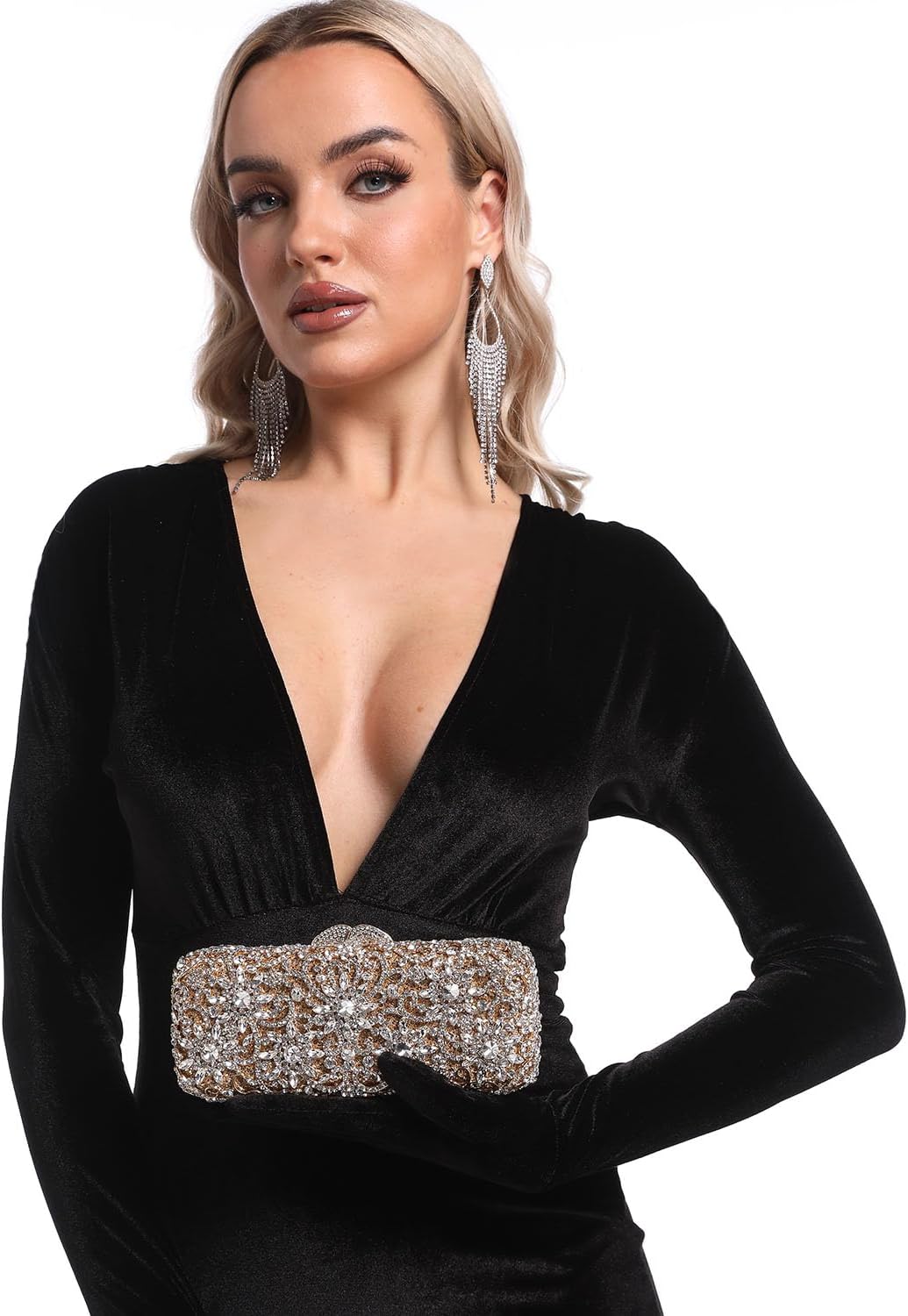 Boutique De FGG Bling Flower Crystal Clutch Evening Bags for Women Formal Party Rhinestone Clutch Purse Wedding Handbag,Mini - Image 9