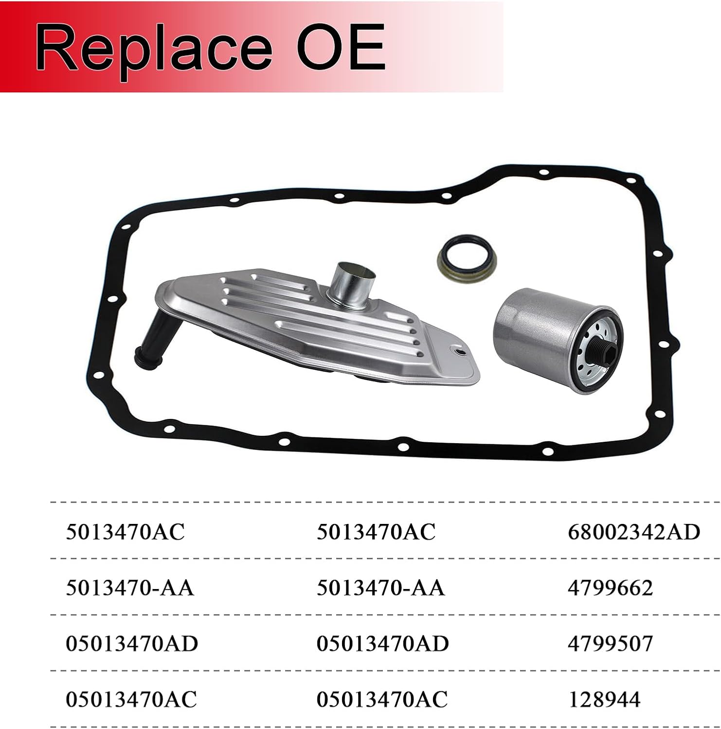 5013470AC Transmission Filter Kit With Oil Pan Gasket Fits for 1999-UP Dodge Ram J-eep Chrysler 45RFE 545RFE 65RFE 66RFE 68RFE, Replaces# 5013470AC 5179267AC 5013470AA