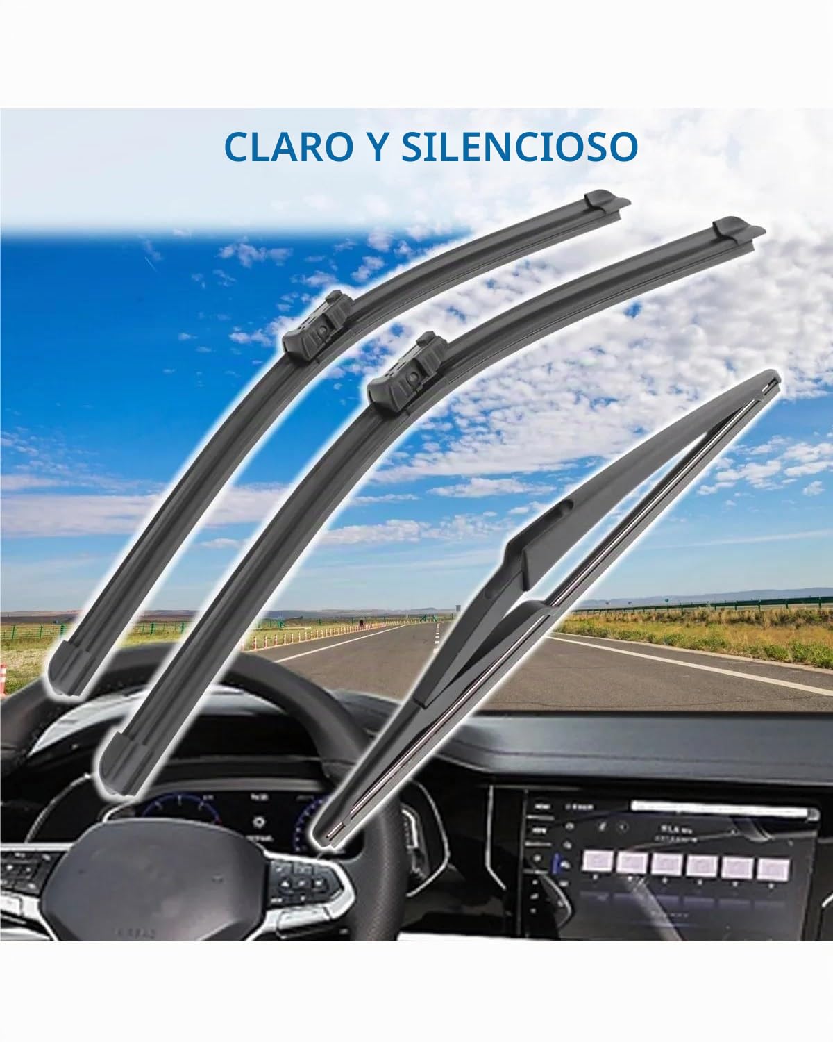 Juego de 3 Limpiaparabrisas para Peugeot 308 II SW (2014-2021) - Kit Delantero (24"+18") y Trasero (12") - Conexión de Botón Estrecho (16mm)